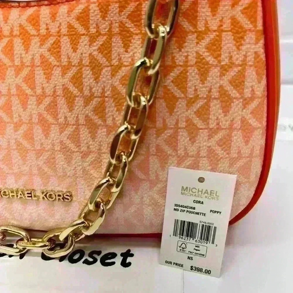 Michael Kors Cora Medium Ombré Logo Shoulder Purse Crossbody Bag Poppy - Picture 7 of 7
